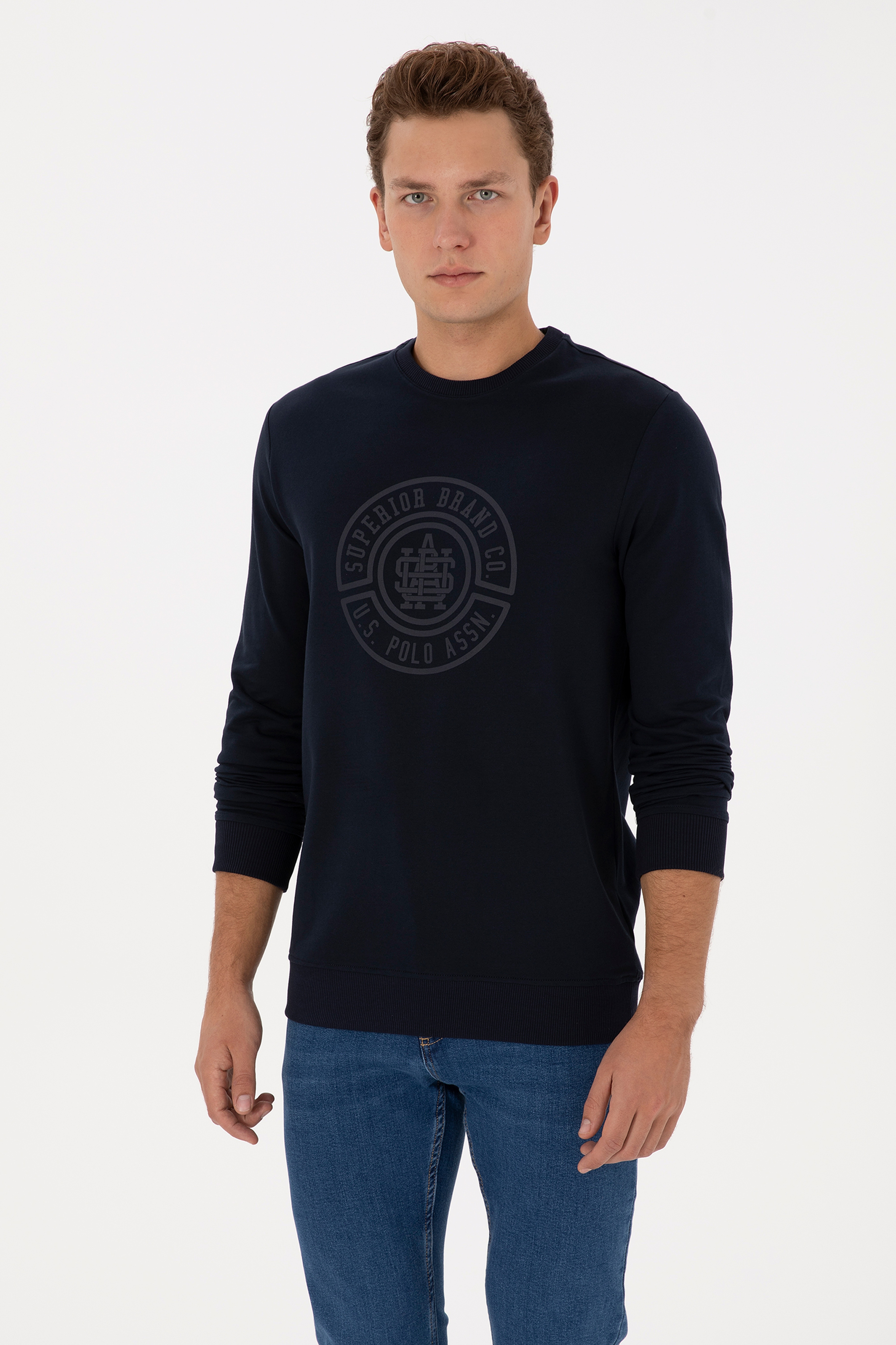 Erkek Regular Fit Bisiklet Yaka Lacivert İnce Sweatshirt