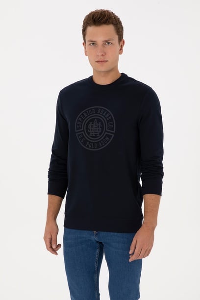 Erkek Regular Fit Bisiklet Yaka Lacivert İnce Sweatshirt