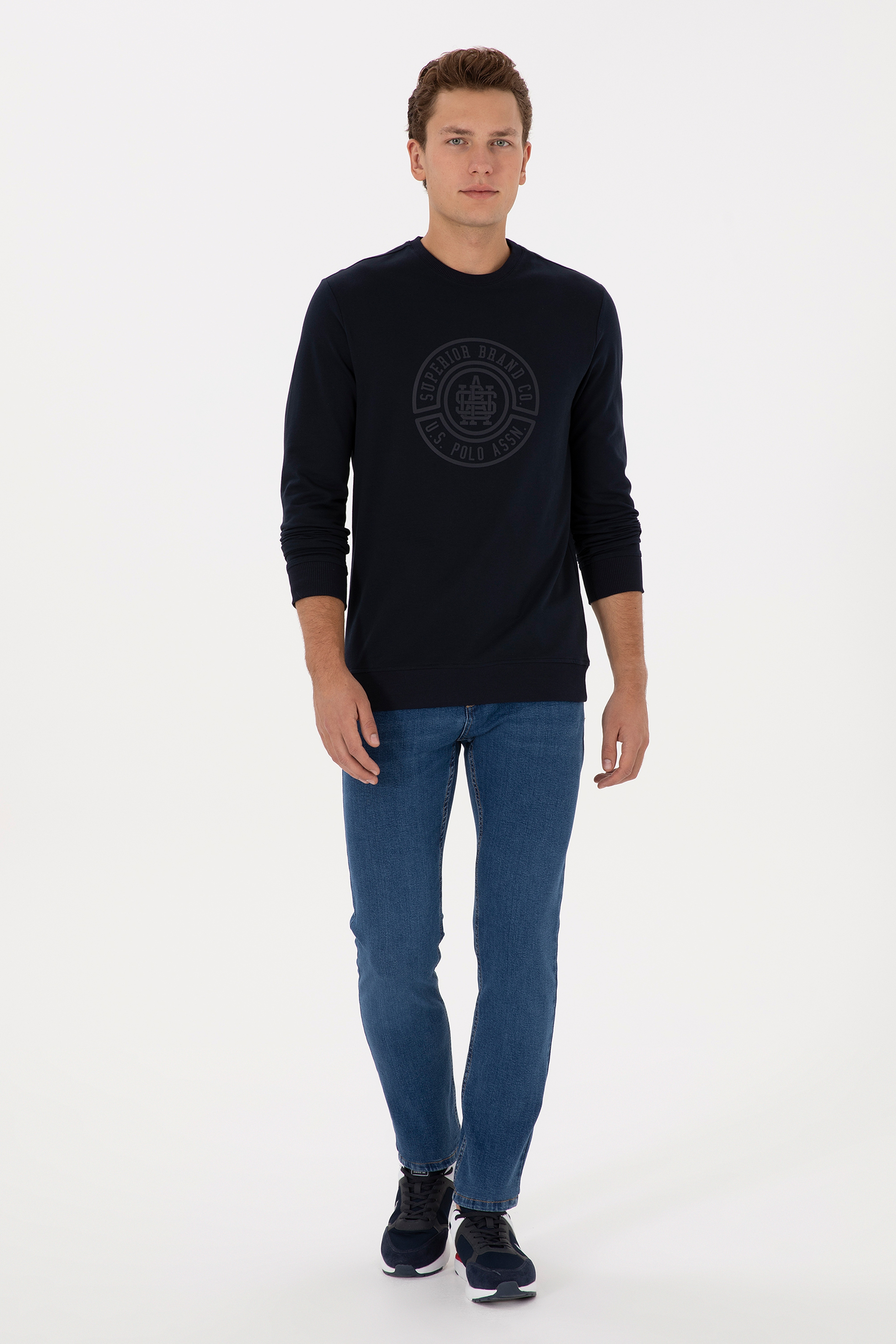 Erkek Regular Fit Bisiklet Yaka Lacivert İnce Sweatshirt - Image 4