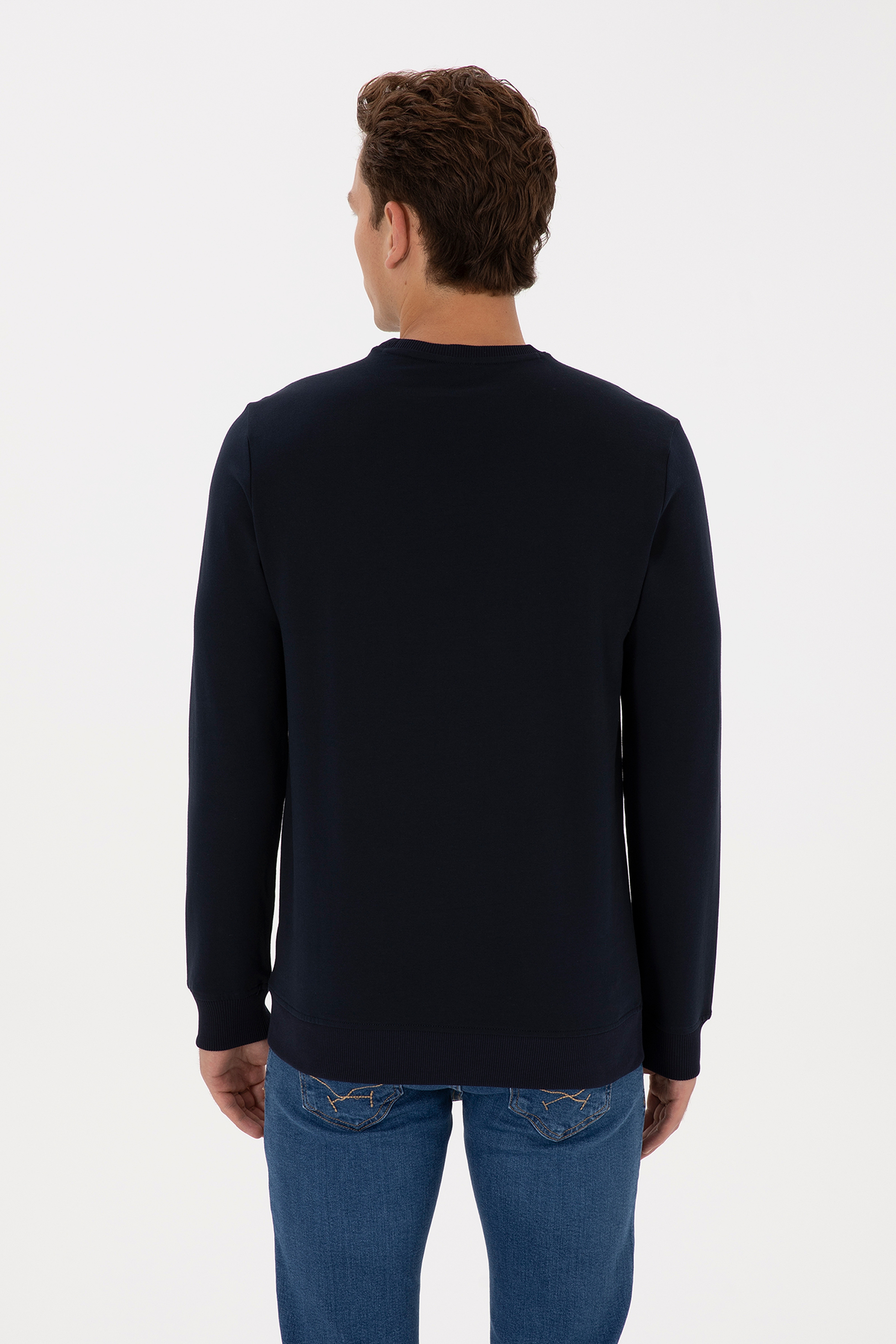 Erkek Regular Fit Bisiklet Yaka Lacivert İnce Sweatshirt