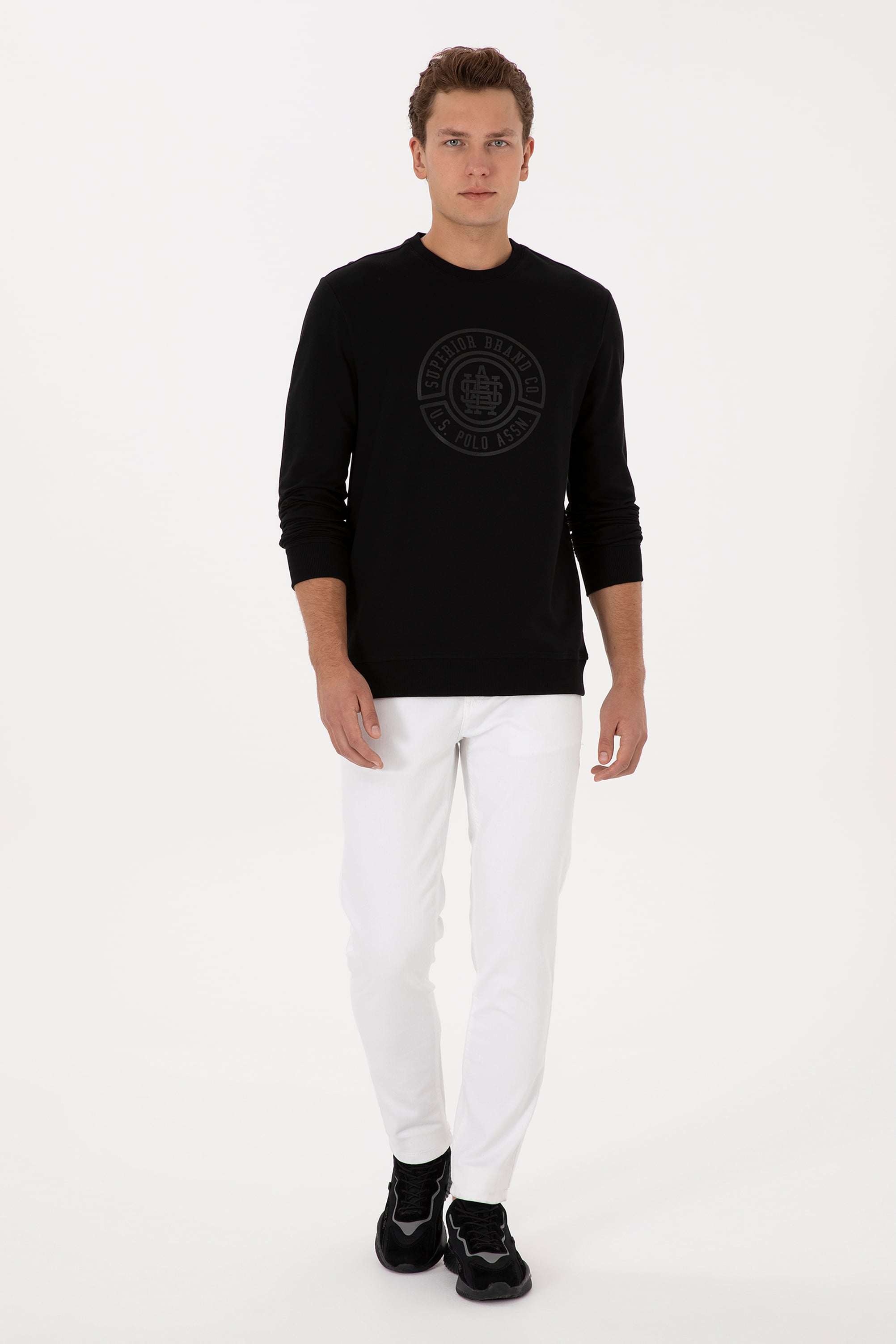 Erkek Regular Fit Bisiklet Yaka Siyah Sweatshirt - Image 4