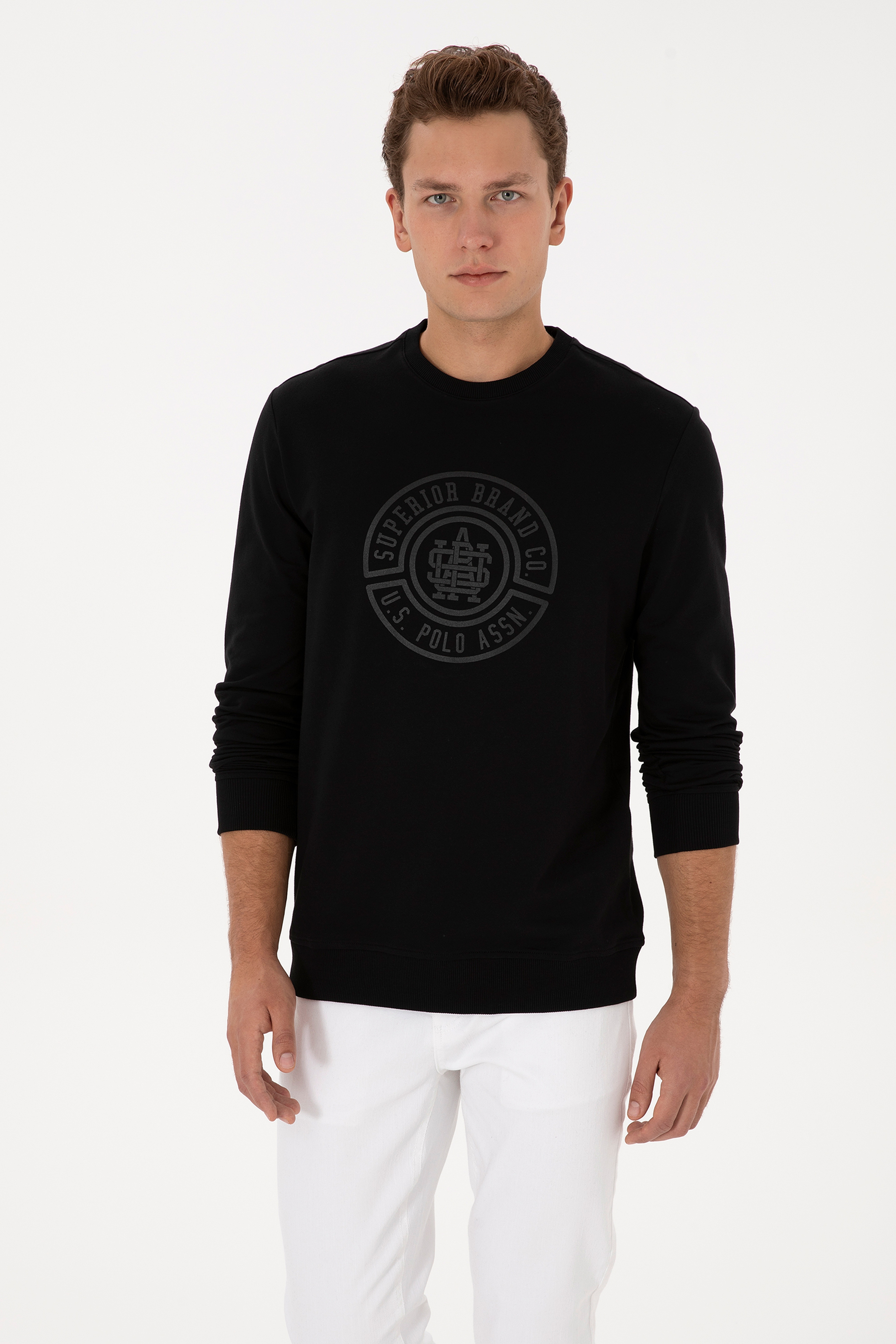 Erkek Regular Fit Bisiklet Yaka Siyah Sweatshirt - Image 1