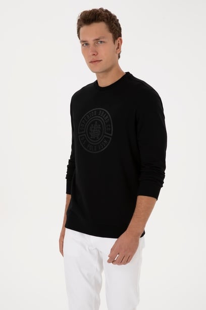 Erkek Regular Fit Bisiklet Yaka Siyah Sweatshirt