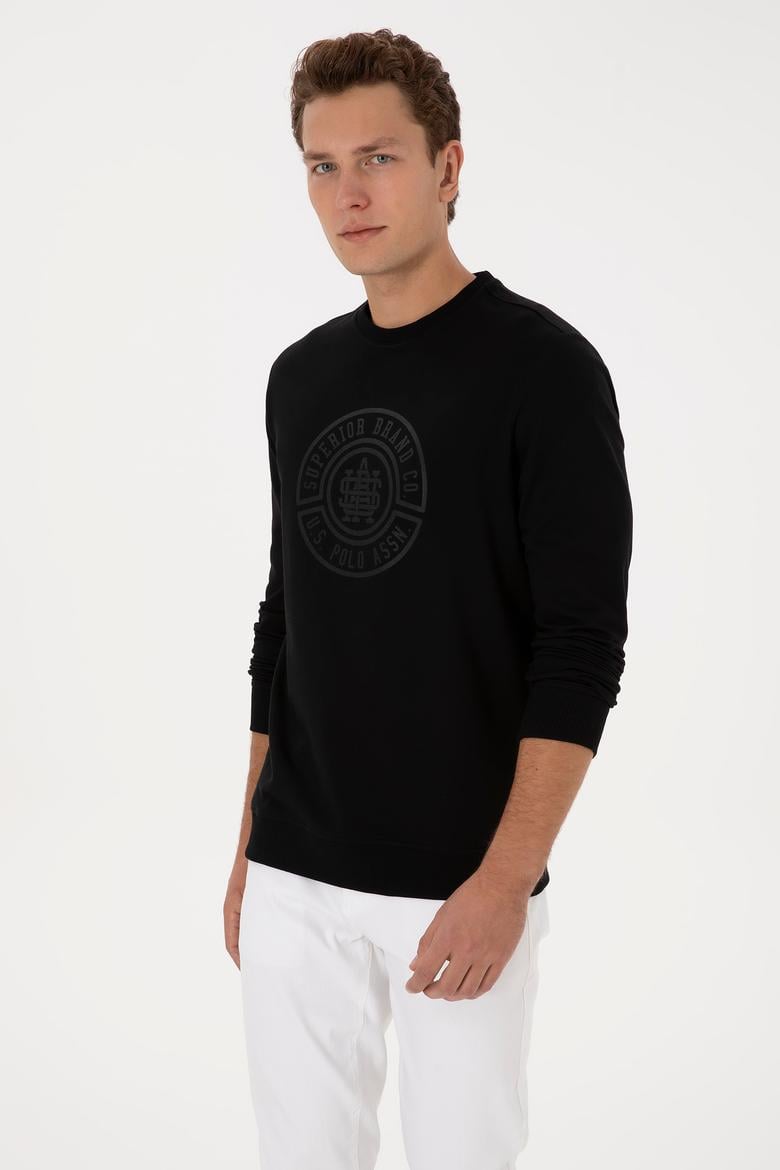 Erkek Regular Fit Bisiklet Yaka Siyah İnce Sweatshirt - 50324788007