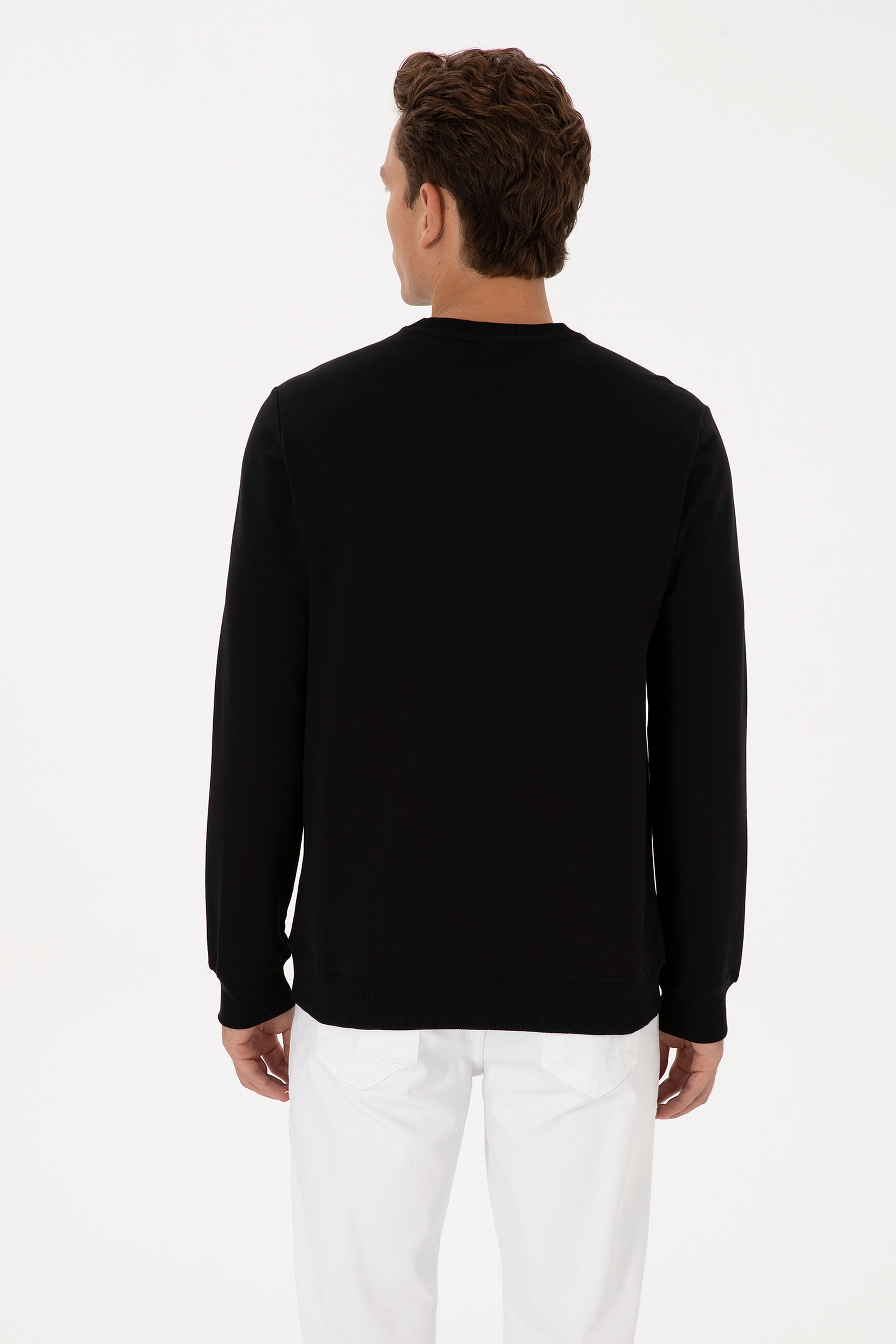 Erkek Regular Fit Bisiklet Yaka Siyah Sweatshirt - Image 5