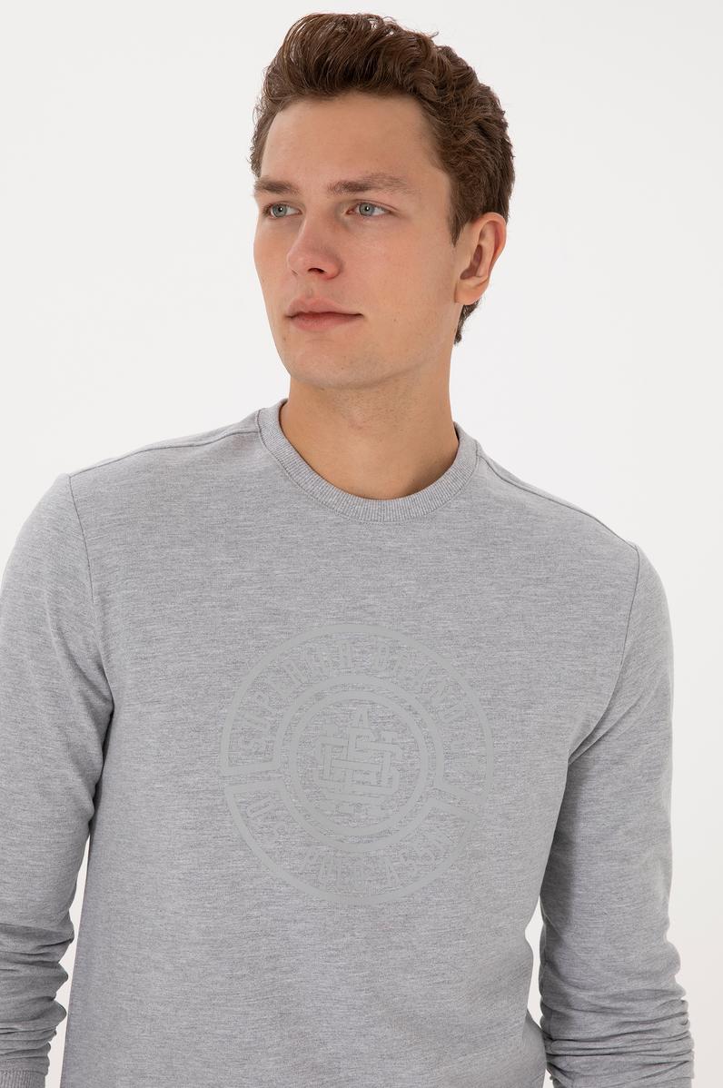 Erkek Regular Fit Bisiklet Yaka Gri Melanj İnce Sweatshirt