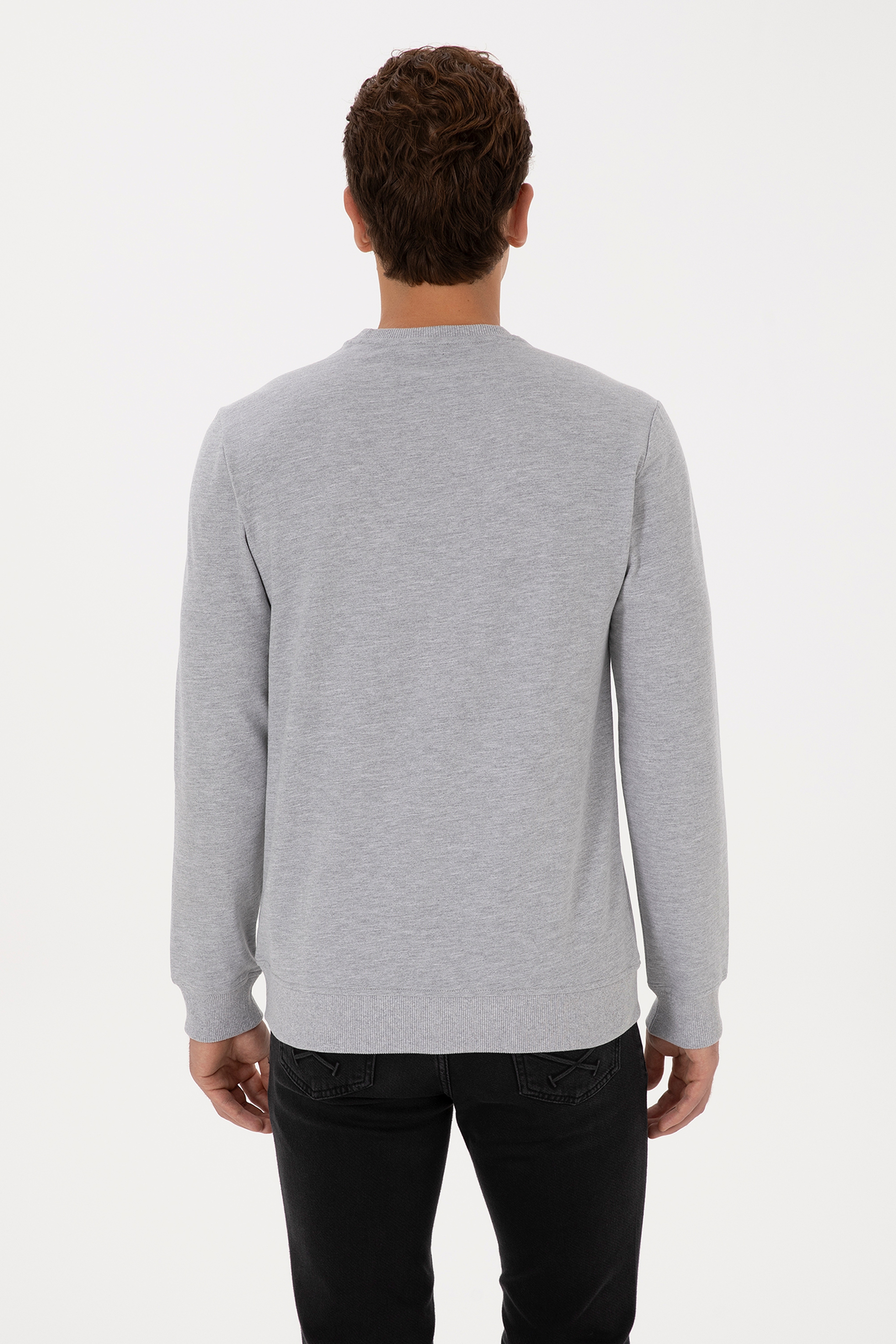 Erkek Regular Fit Bisiklet Yaka Gri Melanj İnce Sweatshirt