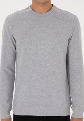 Erkek Regular Fit Bisiklet Yaka Gri Melanj İnce Sweatshirt - 50324788035