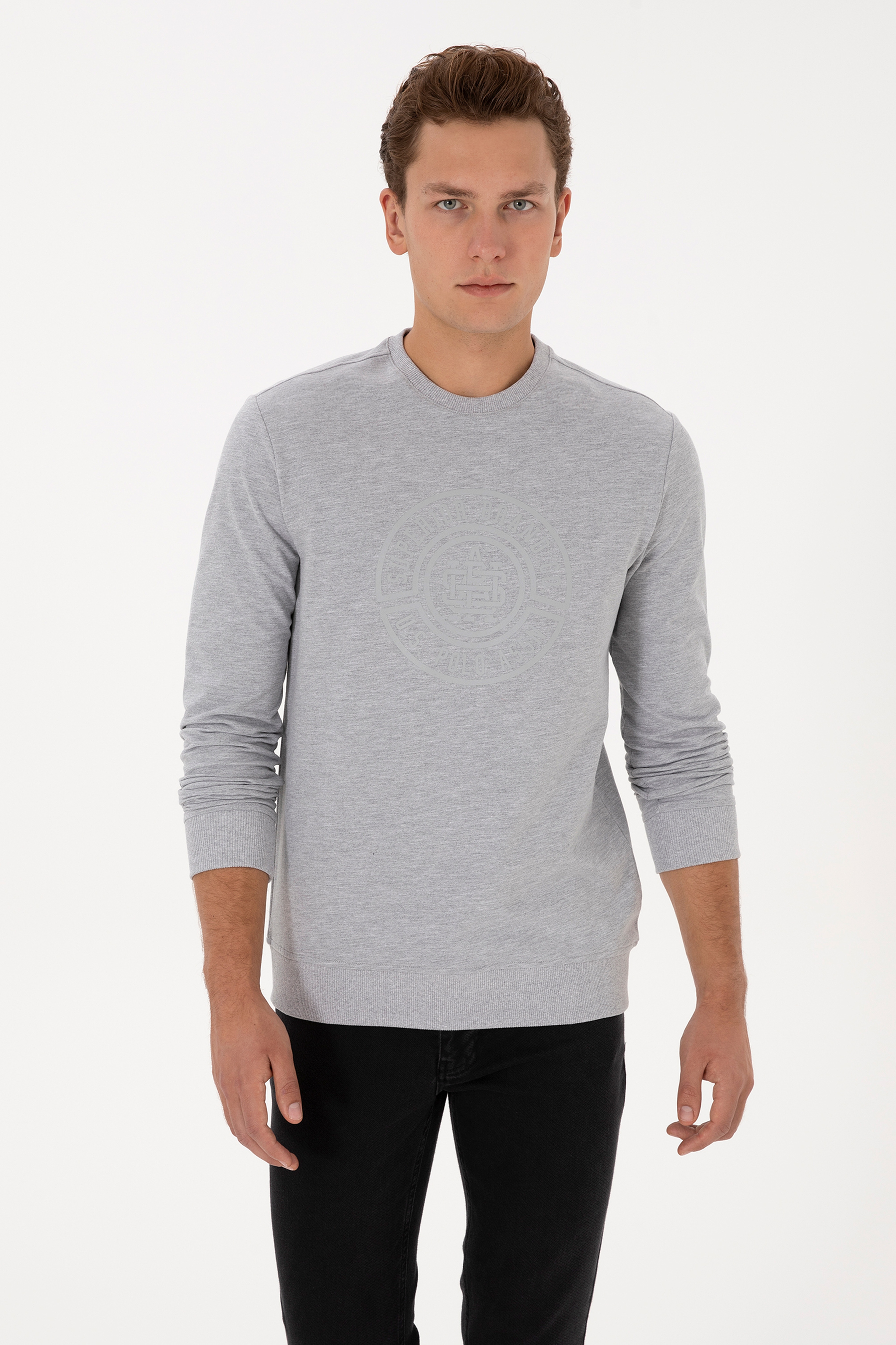 Erkek Regular Fit Bisiklet Yaka Gri Melanj İnce Sweatshirt