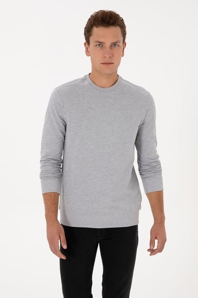 Erkek Regular Fit Bisiklet Yaka Gri Melanj İnce Sweatshirt