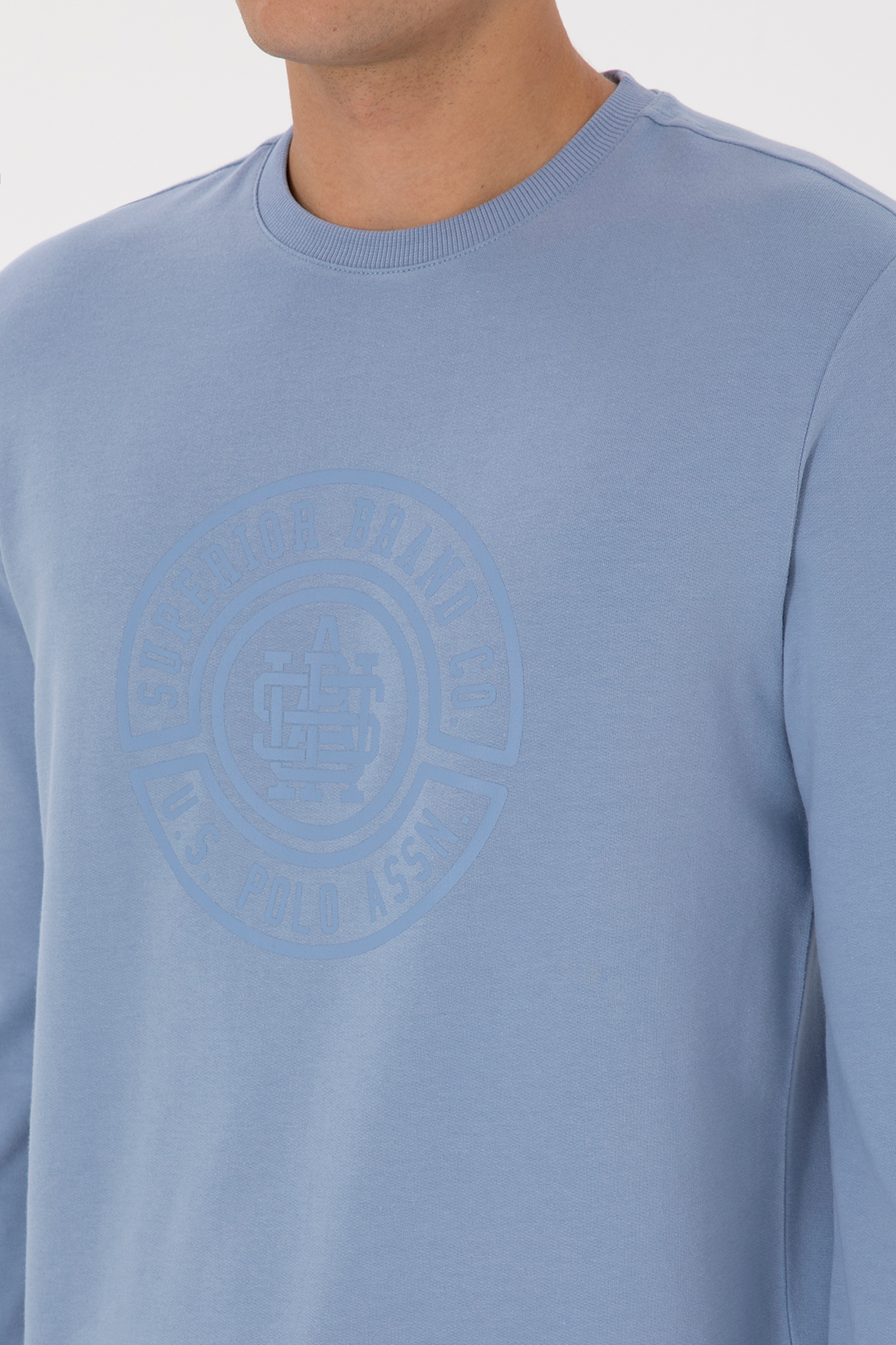 Erkek Regular Fit Bisiklet Yaka Mavi İnce Sweatshirt - Image 7