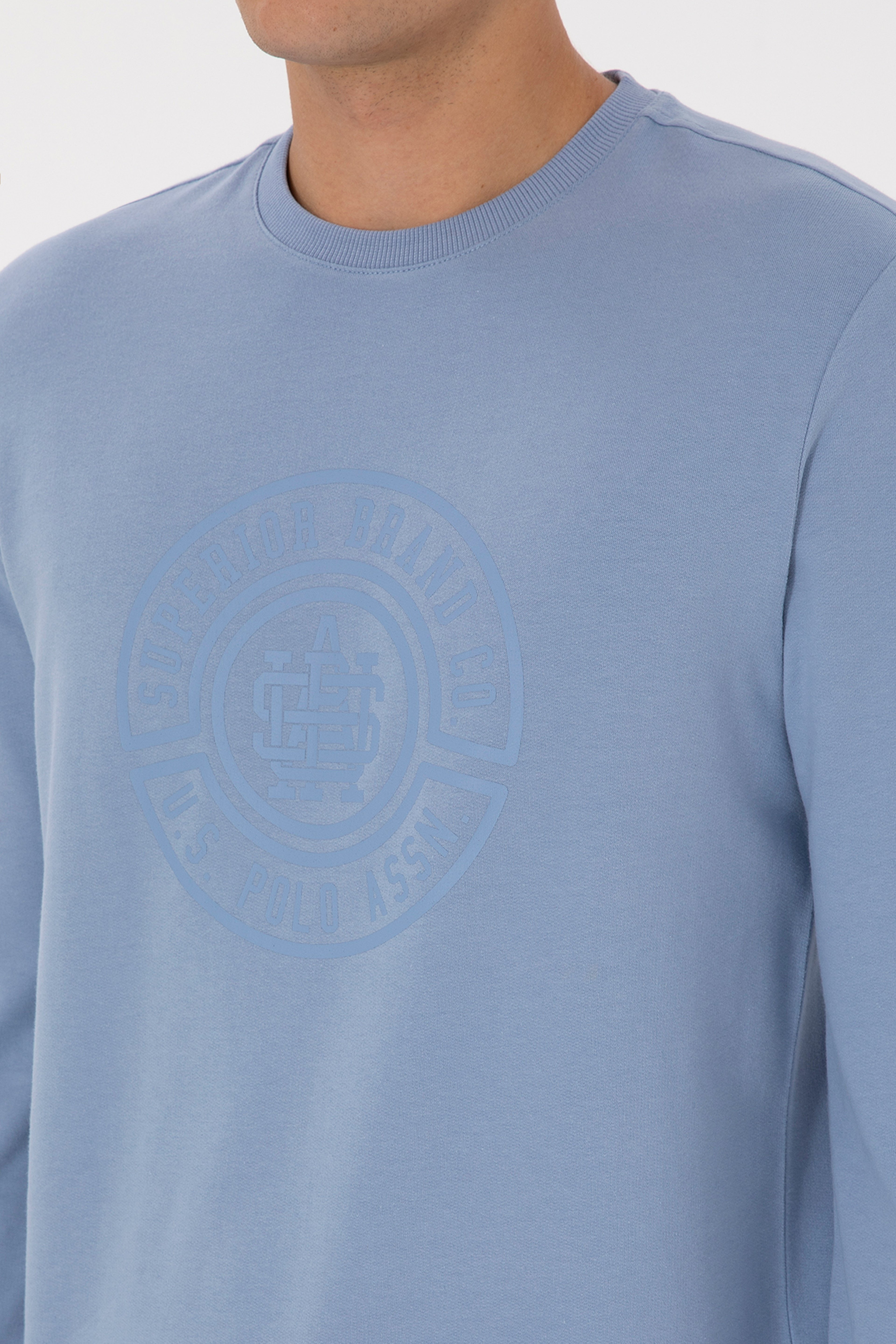 Erkek Regular Fit Bisiklet Yaka Mavi İnce Sweatshirt