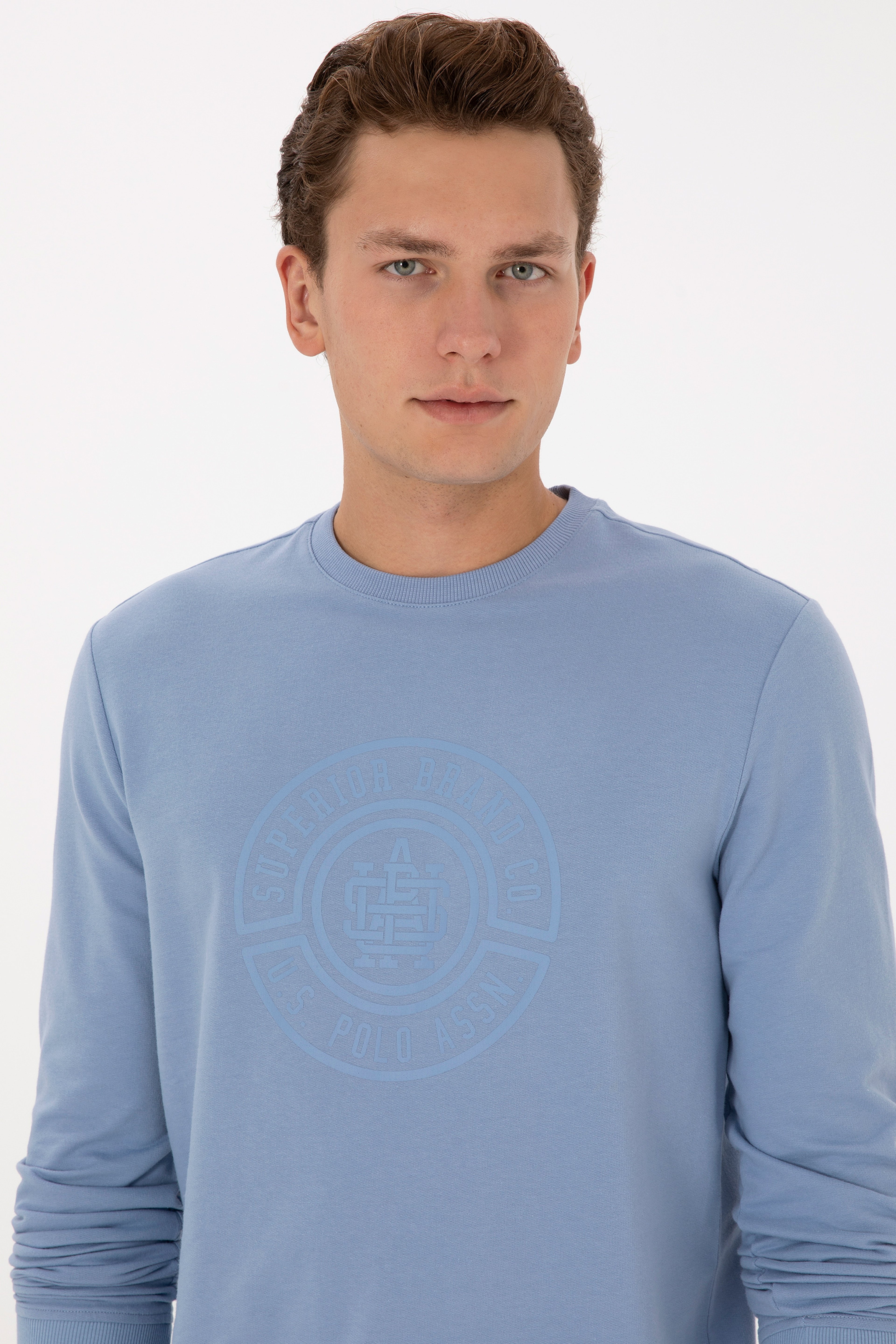Erkek Regular Fit Bisiklet Yaka Mavi İnce Sweatshirt