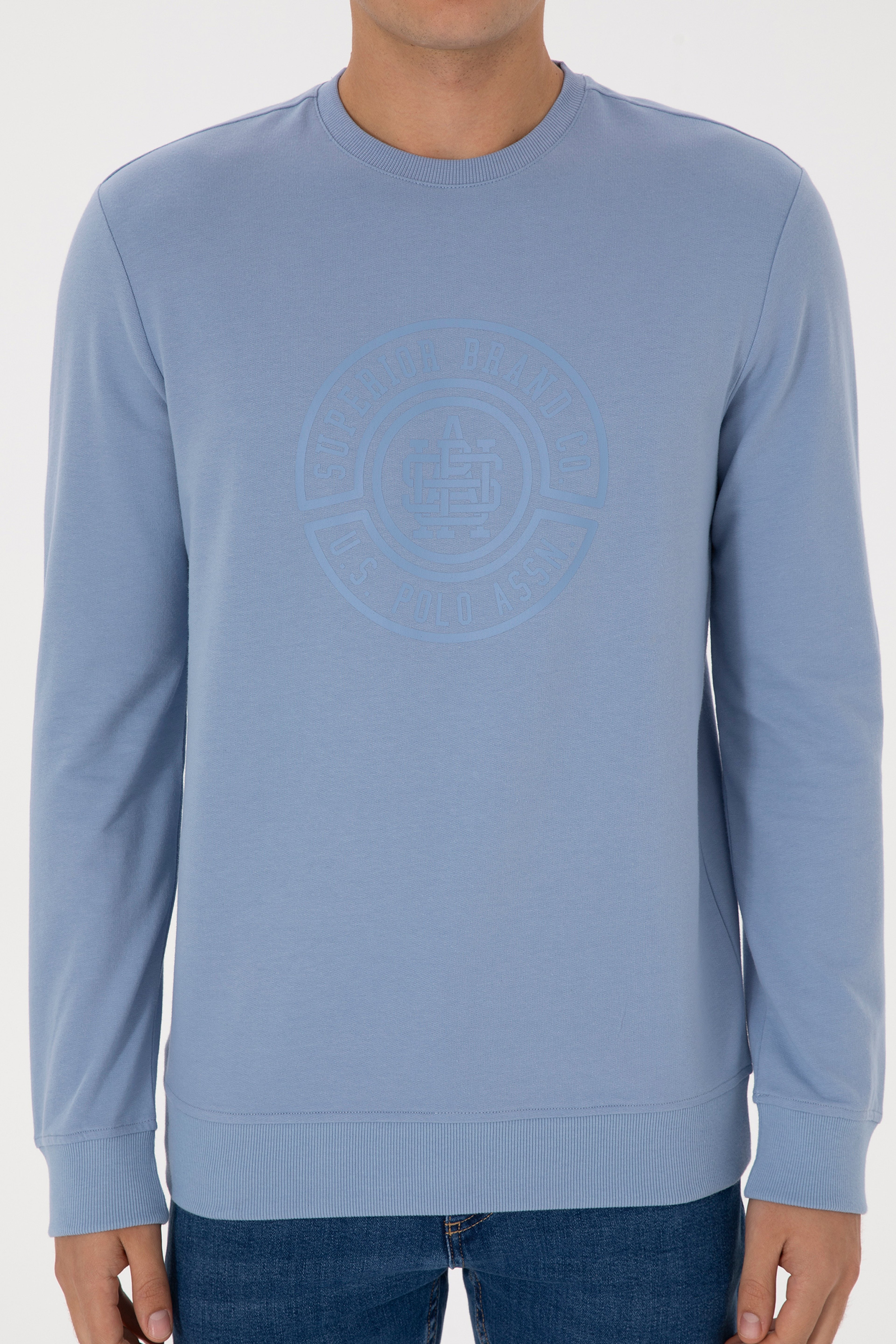 Erkek Regular Fit Bisiklet Yaka Mavi İnce Sweatshirt