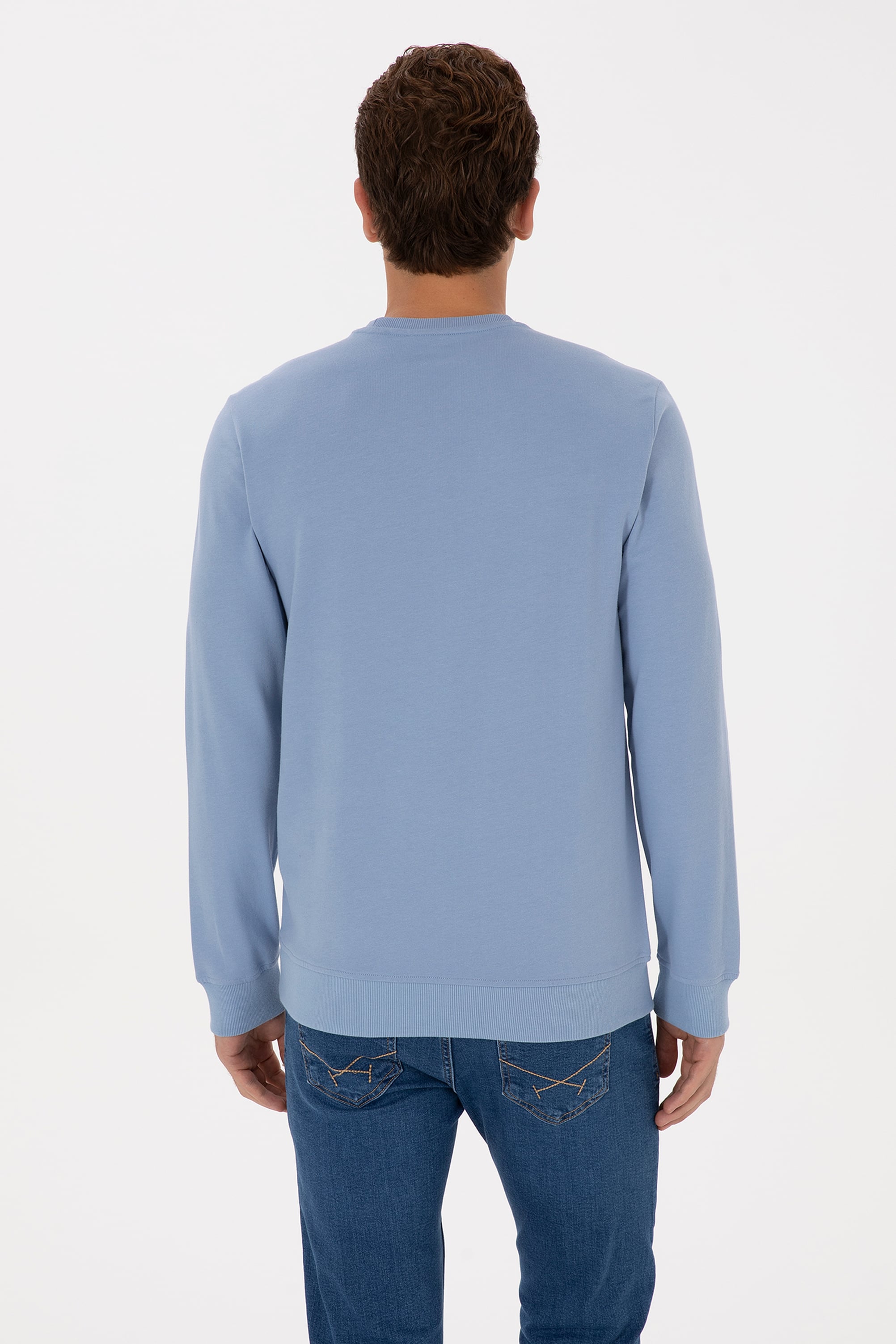 Erkek Regular Fit Bisiklet Yaka Mavi İnce Sweatshirt - Image 5