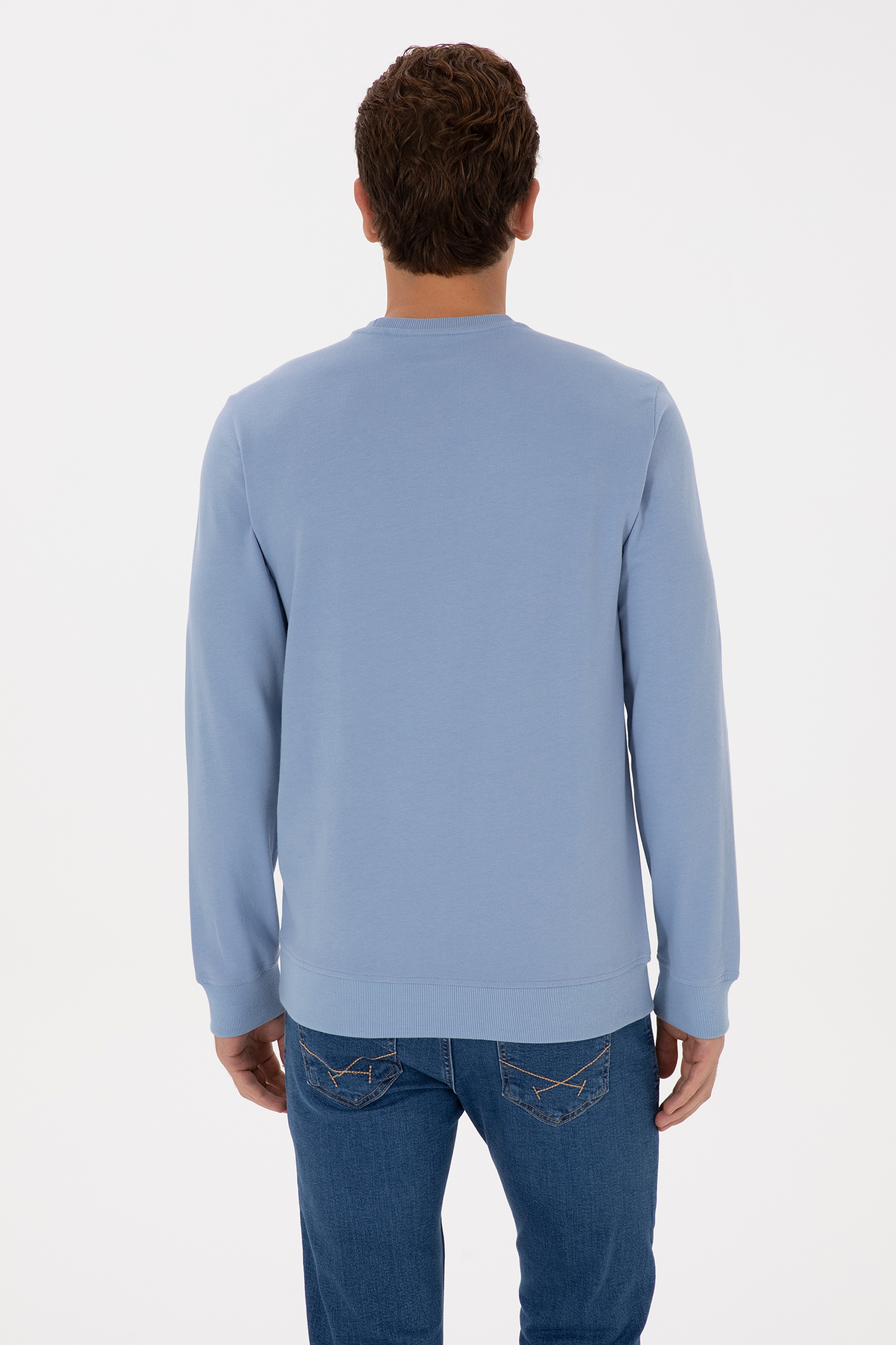 Erkek Regular Fit Bisiklet Yaka Mavi İnce Sweatshirt