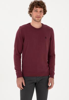 Erkek Slim Fit Bisiklet Yaka Bordo Basic Kazak - 50313713136