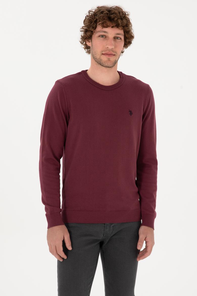 Erkek Slim Fit Bisiklet Yaka Bordo Basic Kazak - 50313713136