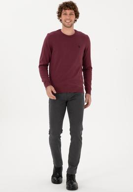 Erkek Slim Fit Bisiklet Yaka Bordo Basic Kazak - 50313713136
