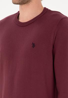 Erkek Slim Fit Bisiklet Yaka Bordo Basic Kazak - 50313713136