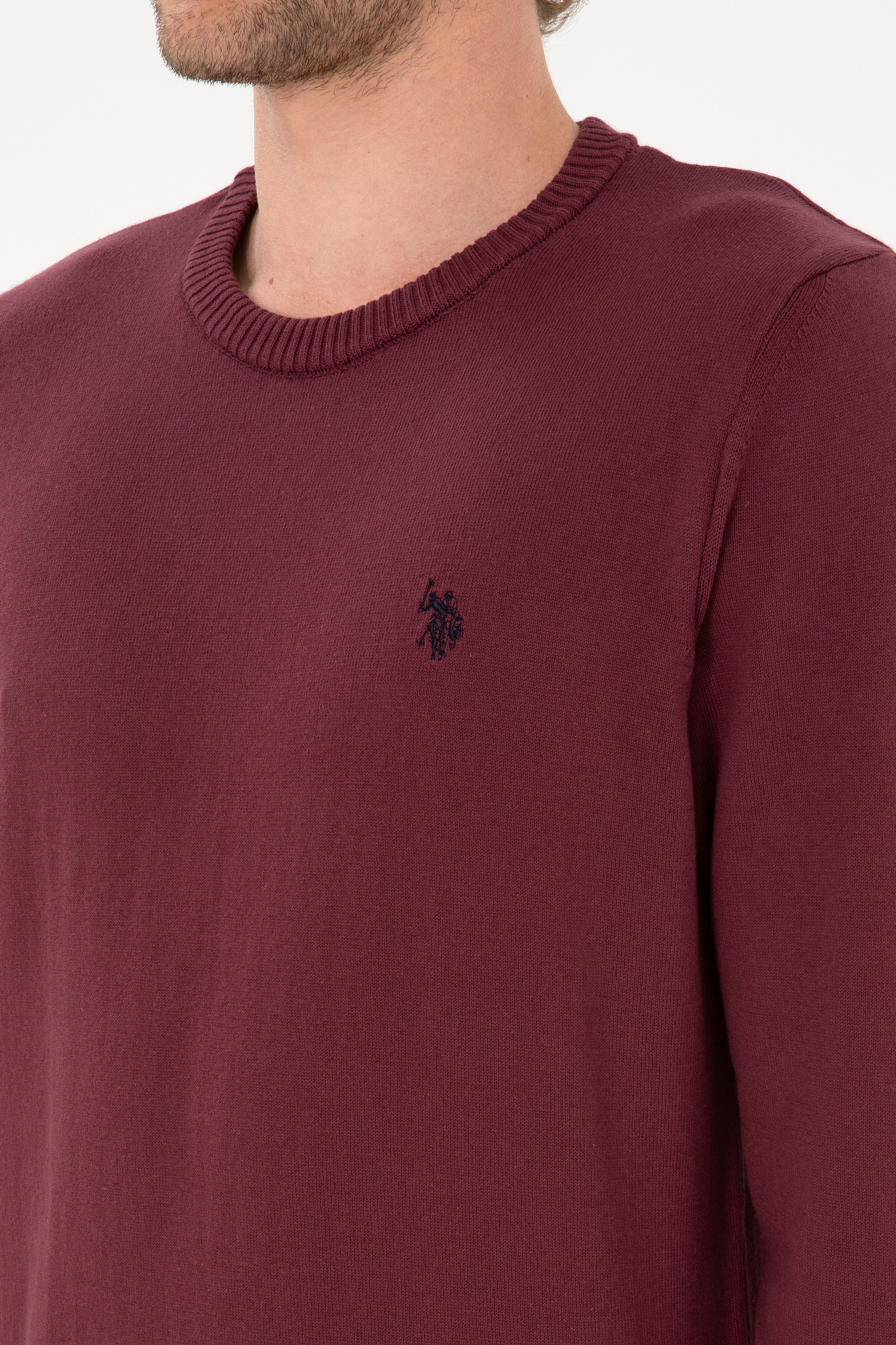 Erkek Slim Fit Bisiklet Yaka Bordo Basic Kazak - Image 7