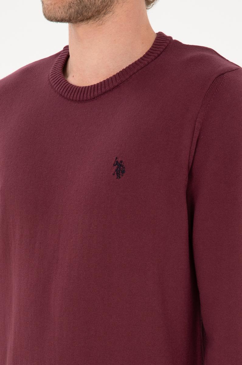 Erkek Slim Fit Bisiklet Yaka Bordo Basic Kazak