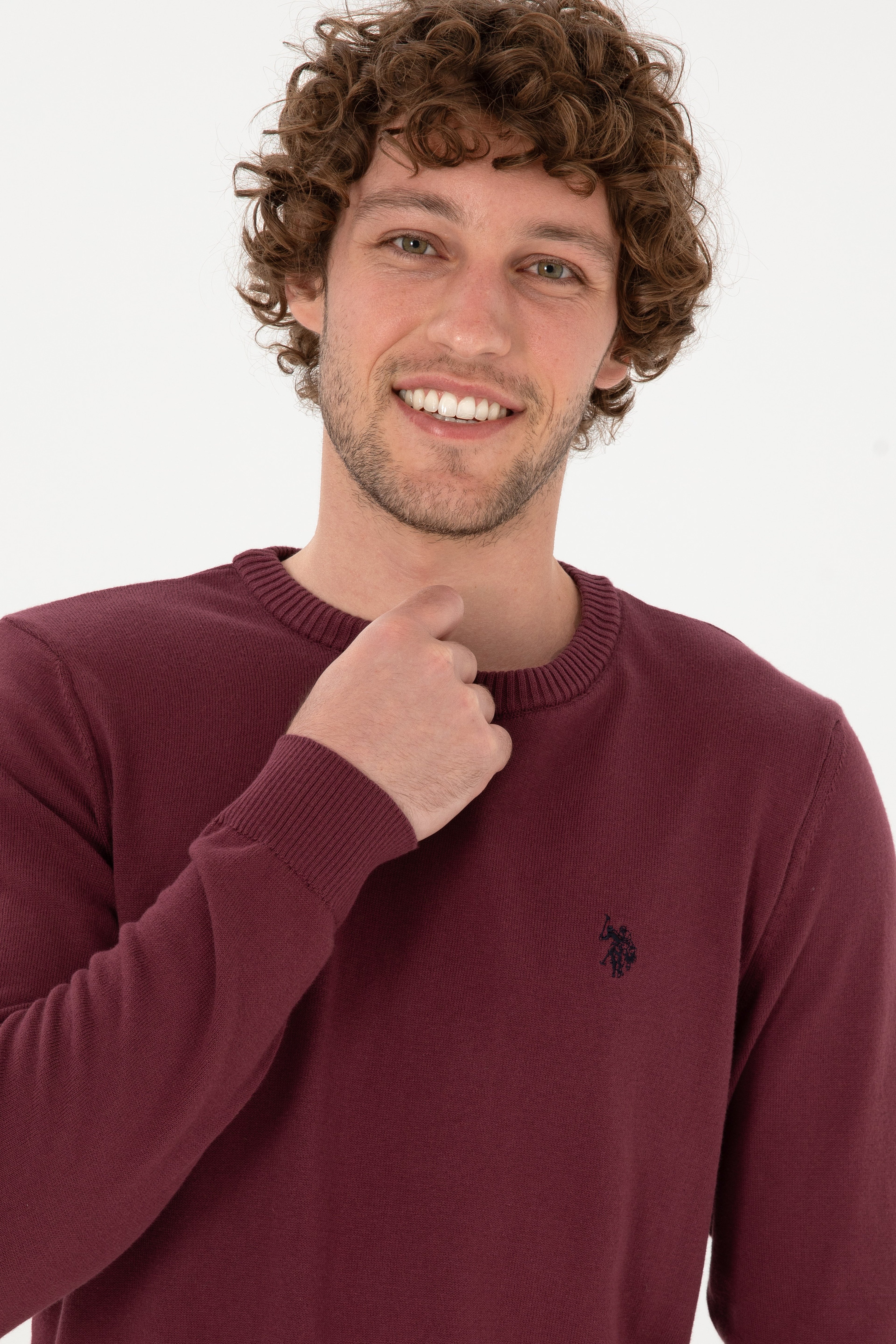 Erkek Slim Fit Bisiklet Yaka Bordo Basic Kazak - Image 2