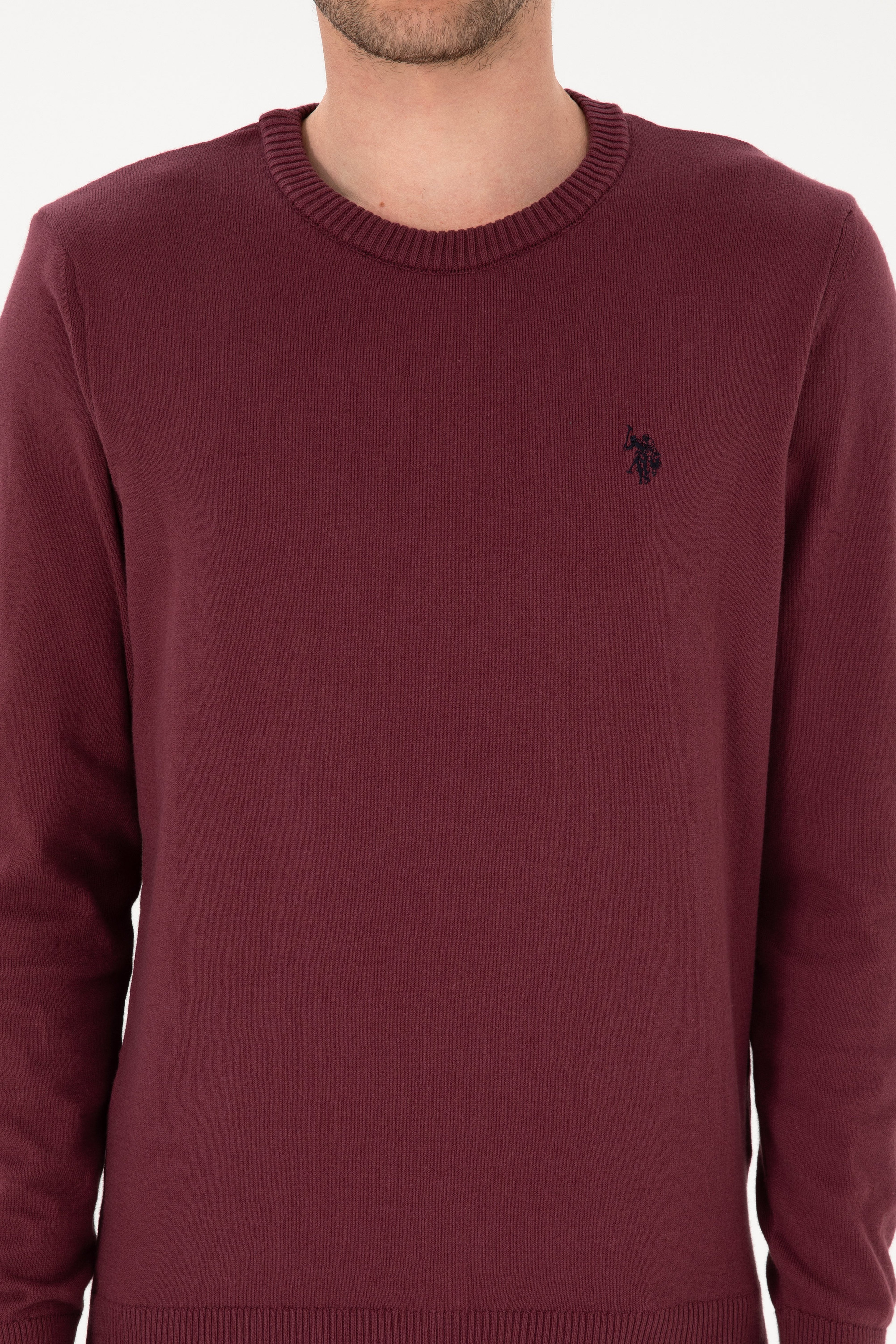Erkek Slim Fit Bisiklet Yaka Bordo Basic Kazak - Image 6