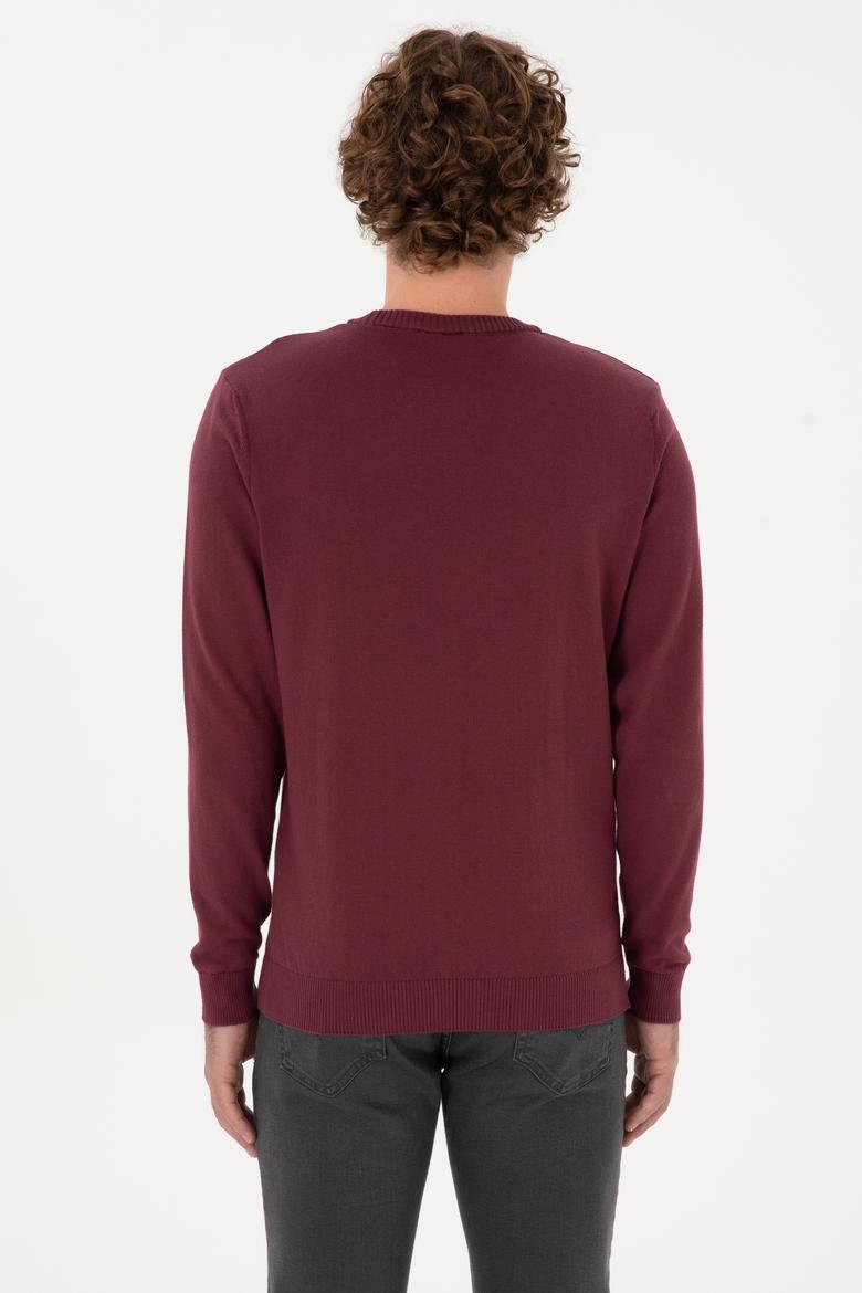 Erkek Slim Fit Bisiklet Yaka Bordo Basic Kazak - 50313713136