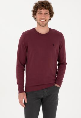 Erkek Slim Fit Bisiklet Yaka Bordo Basic Kazak - 50313713136