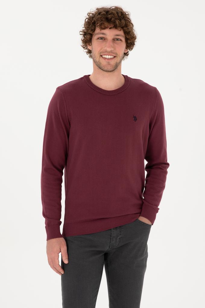 Erkek Slim Fit Bisiklet Yaka Bordo Basic Kazak