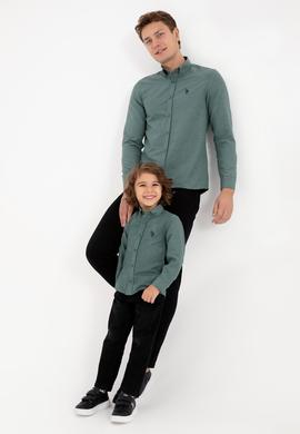 Erkek Çocuk Koyu Yeşil Uzun Kollu Basic Gömlek - 50316801085
