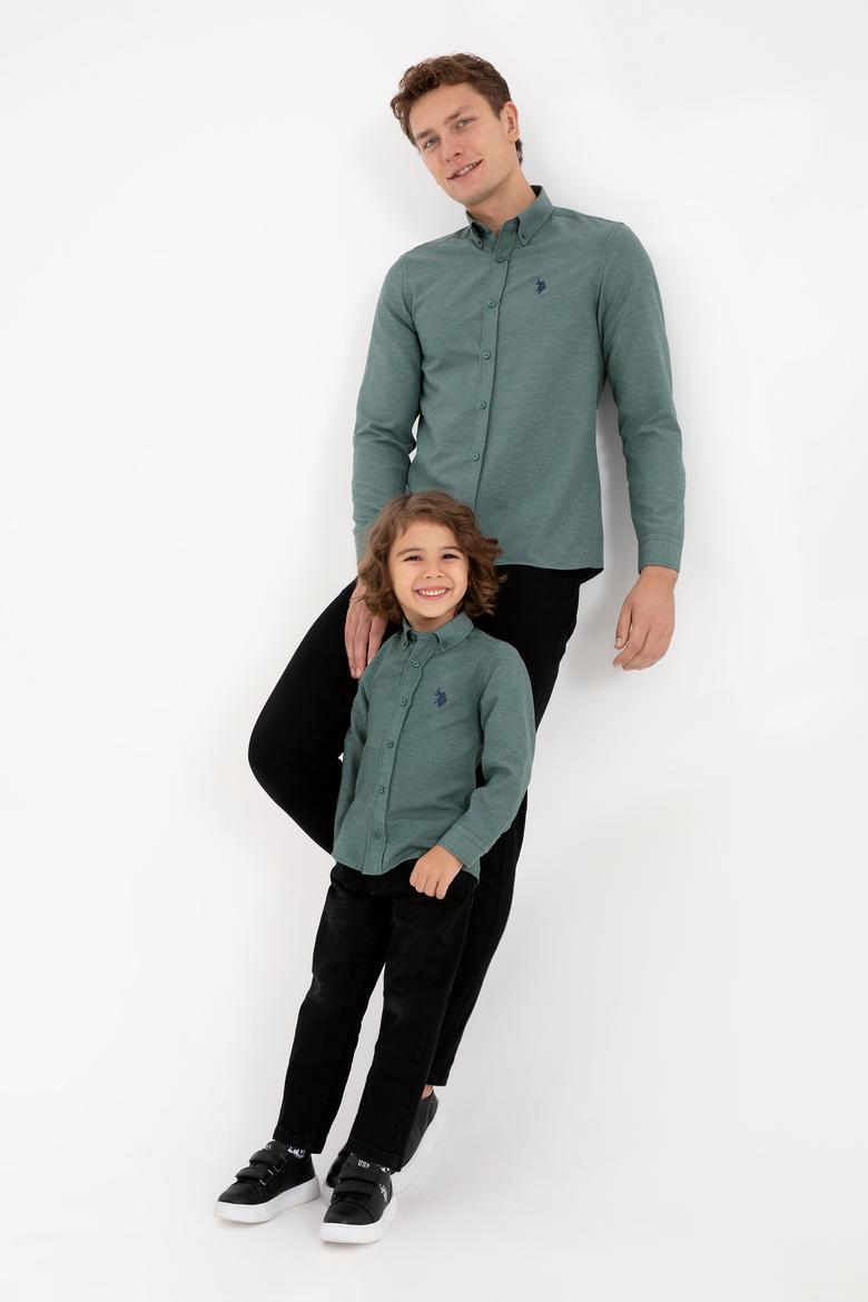 Erkek Çocuk Koyu Yeşil Uzun Kollu Basic Gömlek