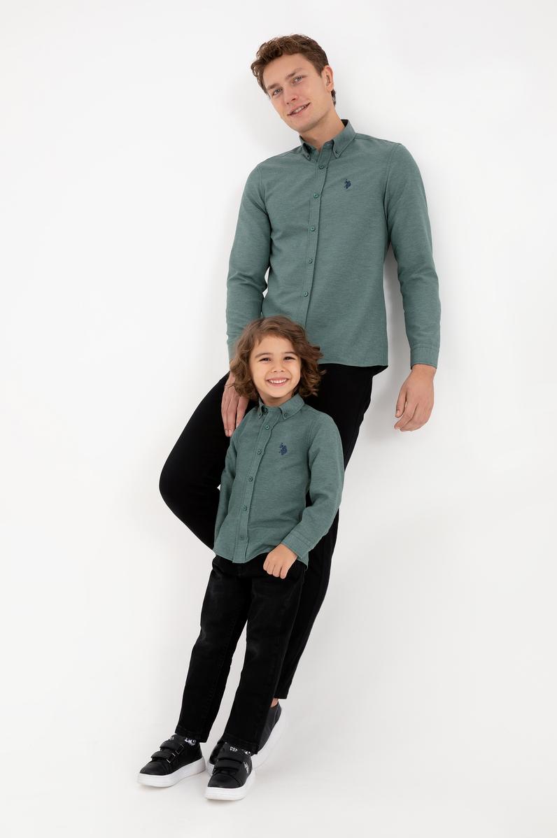 Erkek Çocuk Koyu Yeşil Uzun Kollu Basic Gömlek
