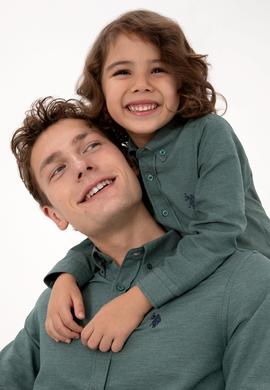 Erkek Çocuk Koyu Yeşil Uzun Kollu Basic Gömlek - 50316801085