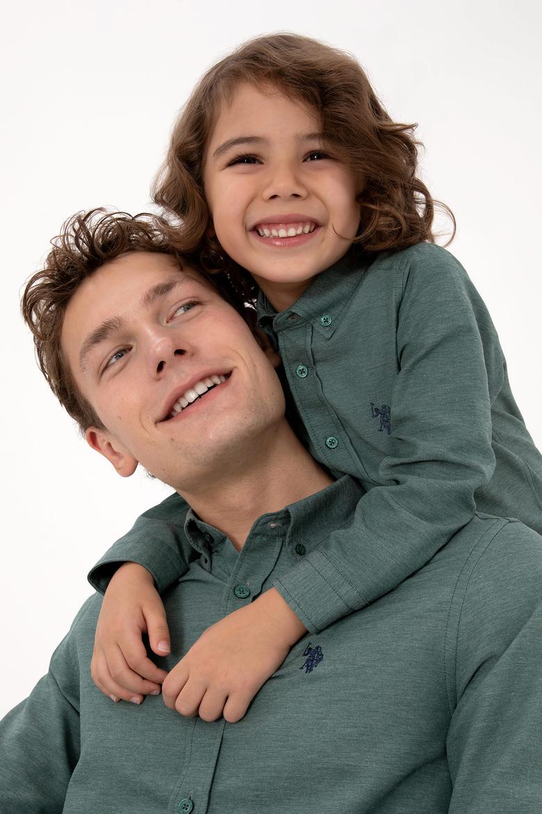 Erkek Çocuk Koyu Yeşil Uzun Kollu Basic Gömlek - 50316801085