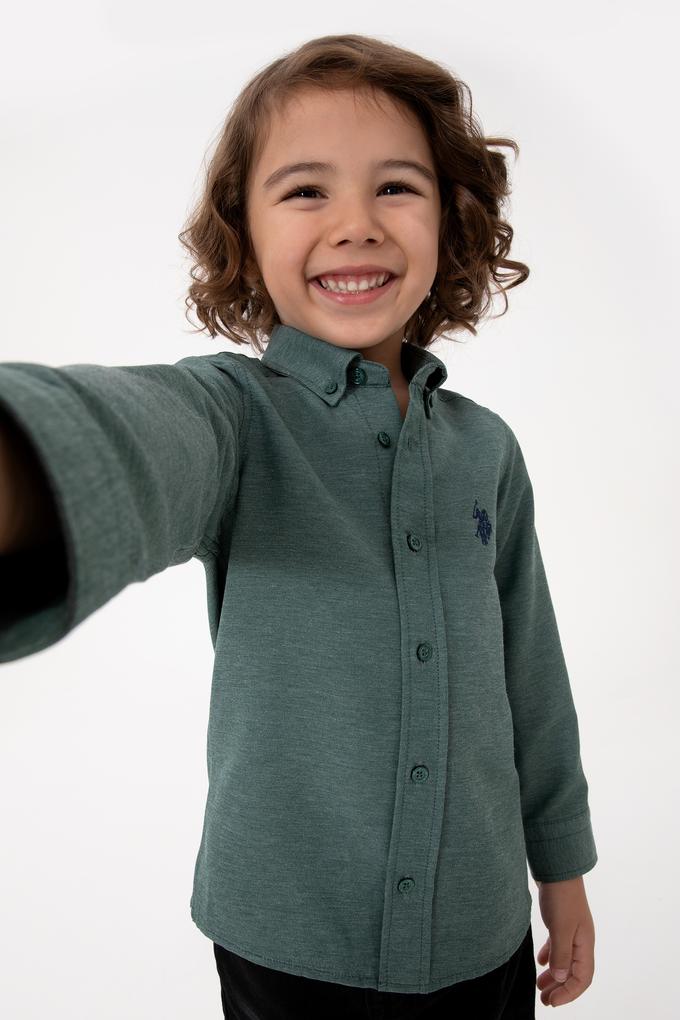 Erkek Çocuk Koyu Yeşil Uzun Kollu Basic Gömlek