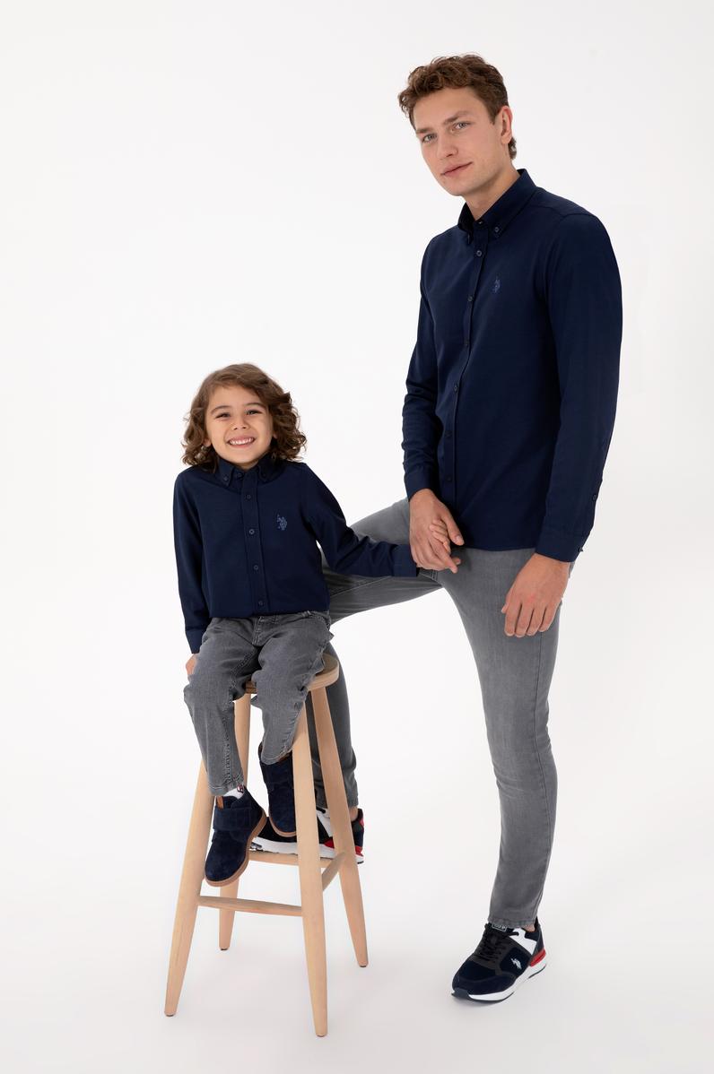 Erkek Lacivert Uzun Kollu Basic Gömlek