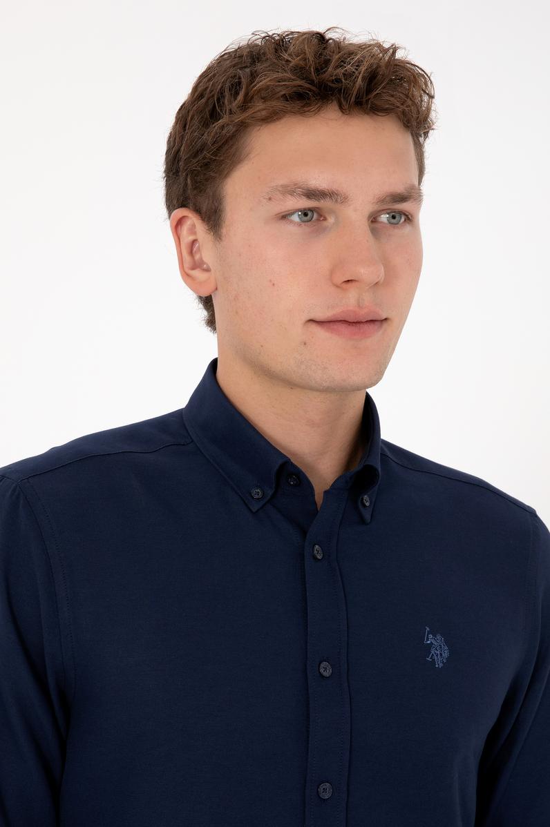 Erkek Lacivert Uzun Kollu Basic Gömlek