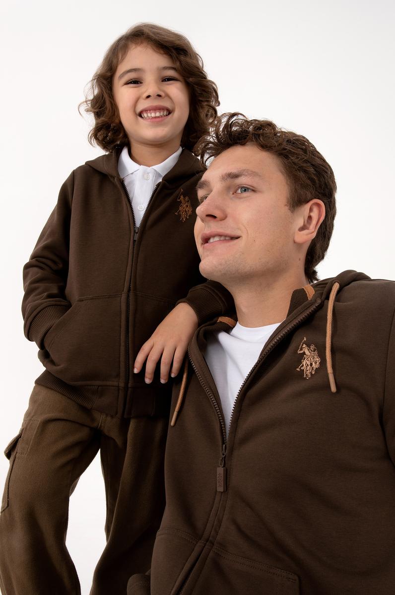 Erkek Çocuk Kahverengi Fermuarlı Kapüşonlu Sweatshirt