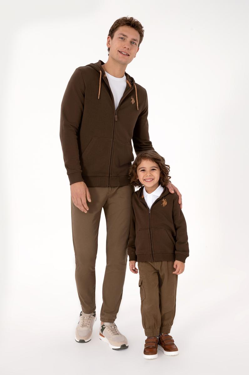 Erkek Çocuk Kahverengi Fermuarlı Kapüşonlu Sweatshirt