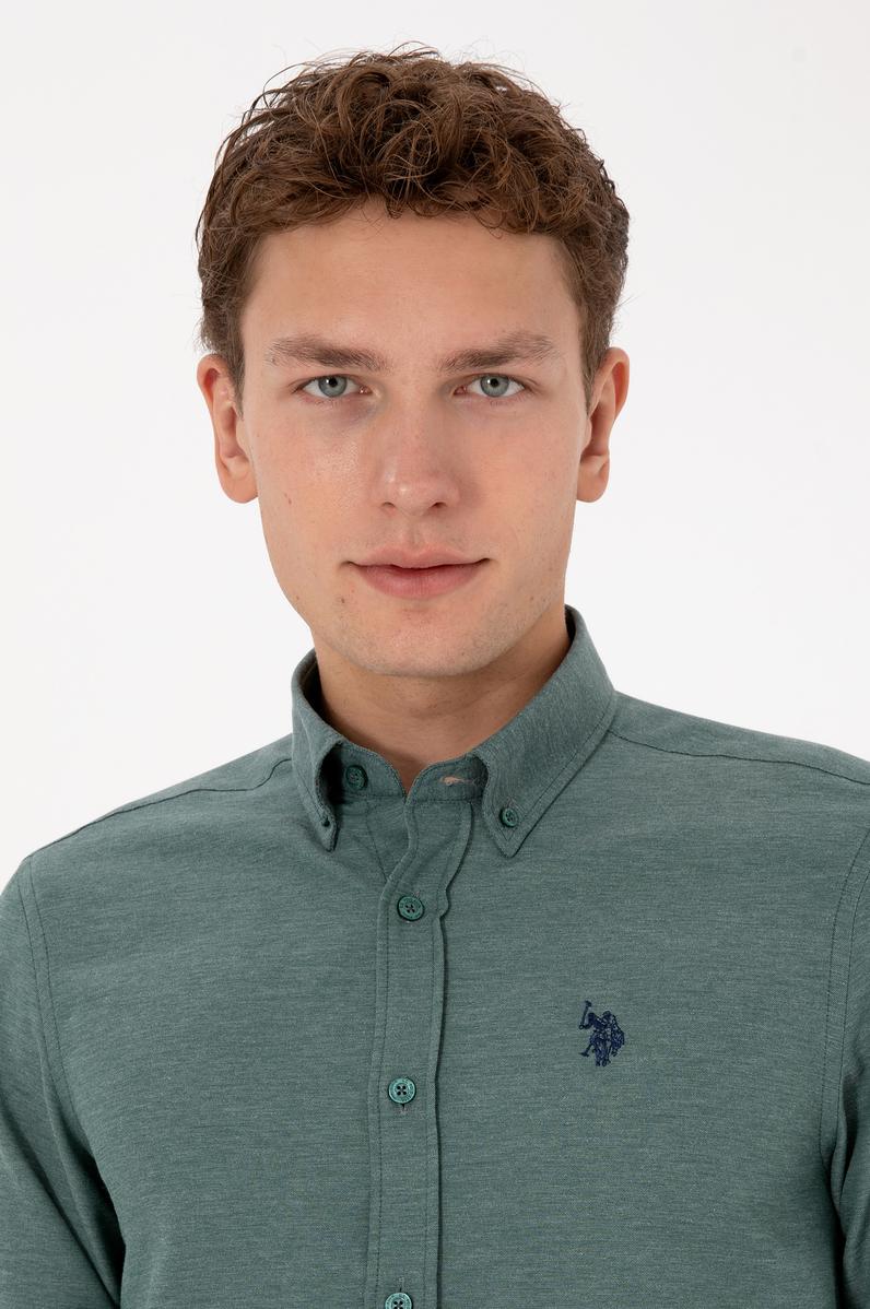 Erkek Koyu Yeşil Uzun Kollu Basic Gömlek