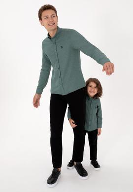 Erkek Koyu Yeşil Uzun Kollu Basic Gömlek - 50316723072