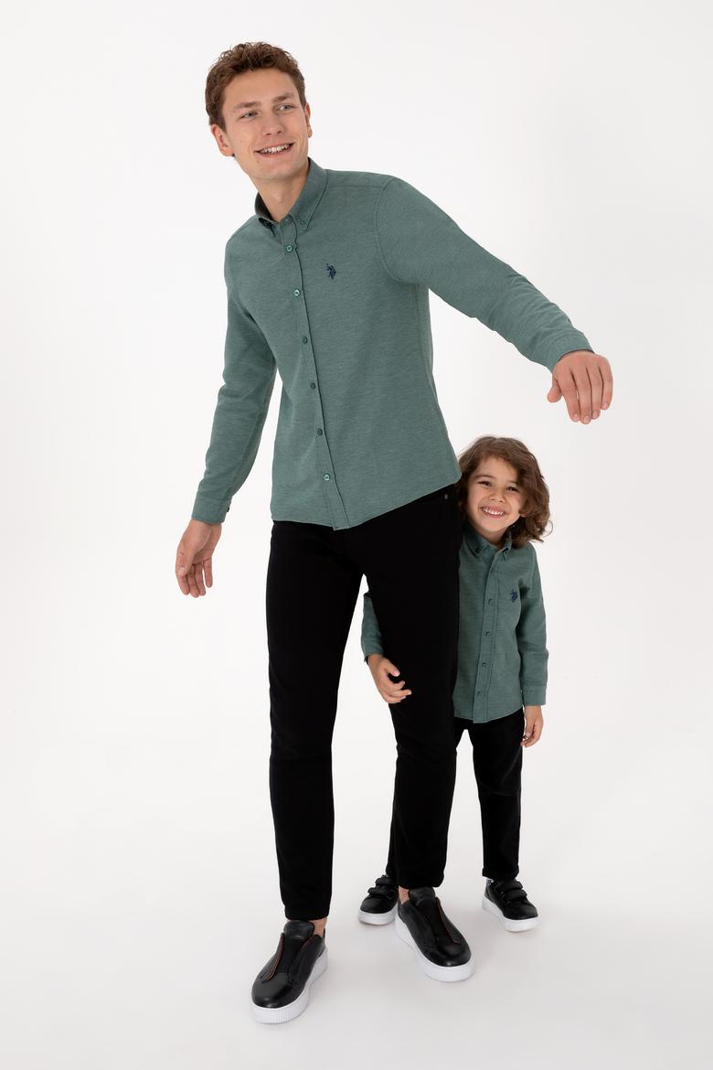 Erkek Koyu Yeşil Uzun Kollu Basic Gömlek