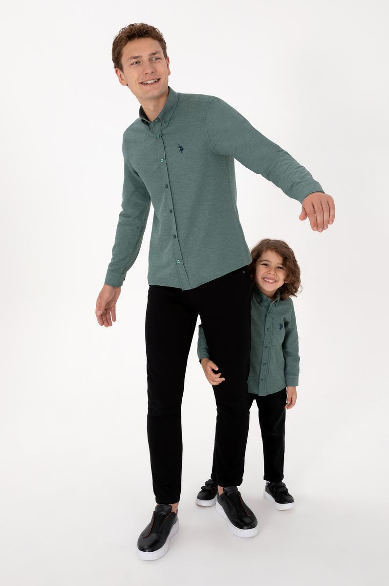 Erkek Koyu Yeşil Uzun Kollu Basic Gömlek