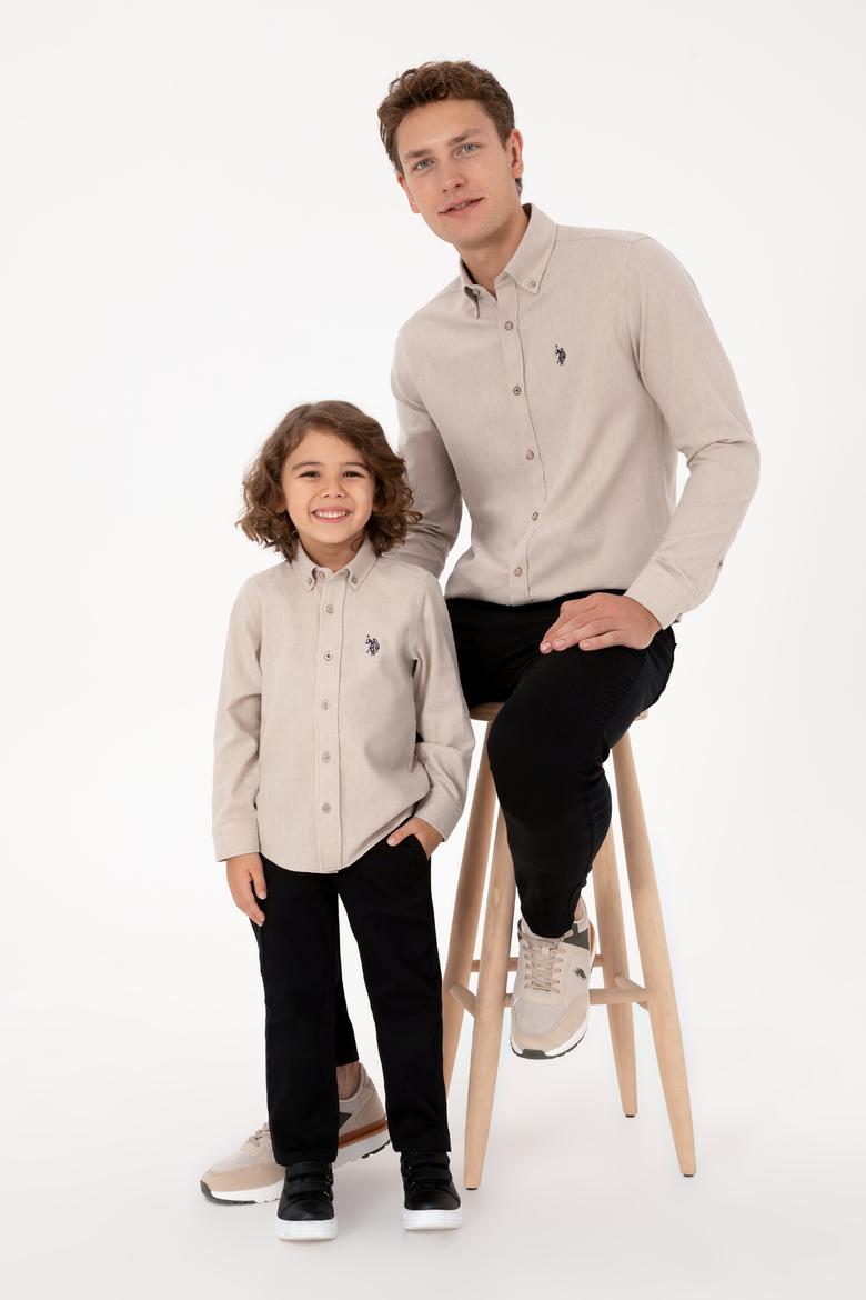 Erkek Bej Uzun Kollu Basic Gömlek - 50316721060