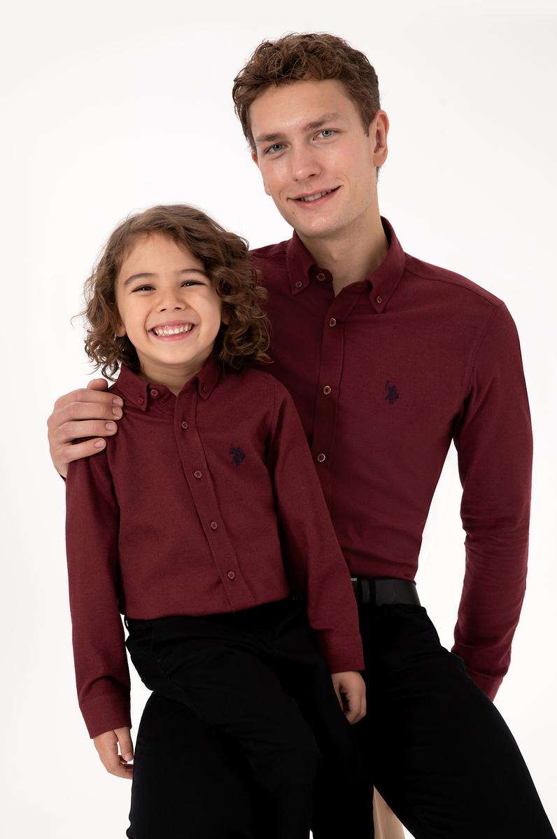 Erkek Çocuk Bordo Uzun Kollu Basic Gömlek