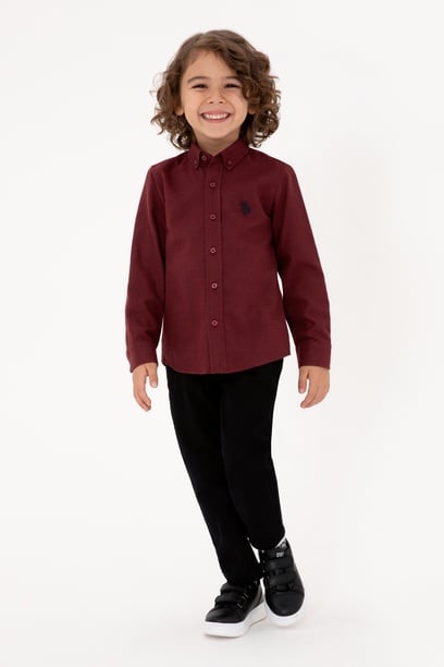 Erkek Çocuk Bordo Uzun Kollu Basic Gömlek