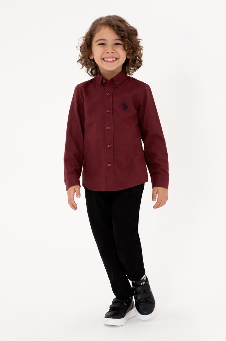 Erkek Çocuk Bordo Uzun Kollu Basic Gömlek
