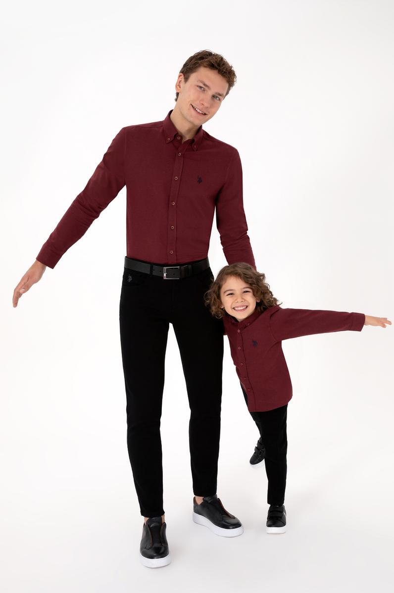 Erkek Çocuk Bordo Uzun Kollu Basic Gömlek